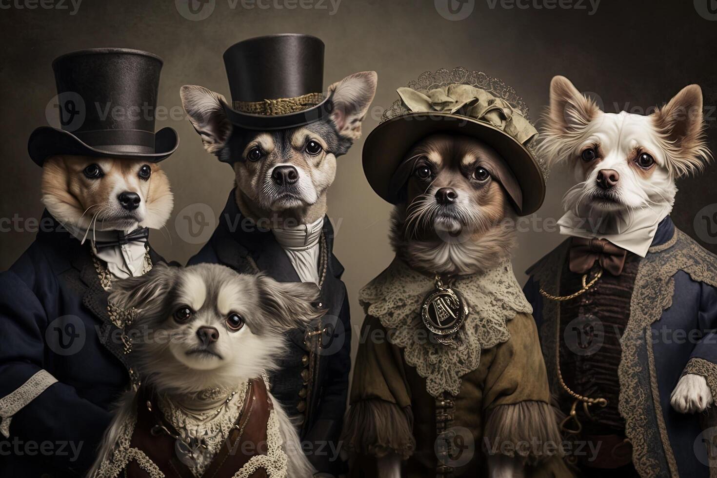 cachorros animais vestido dentro vitoriano era roupas ilustração generativo ai foto
