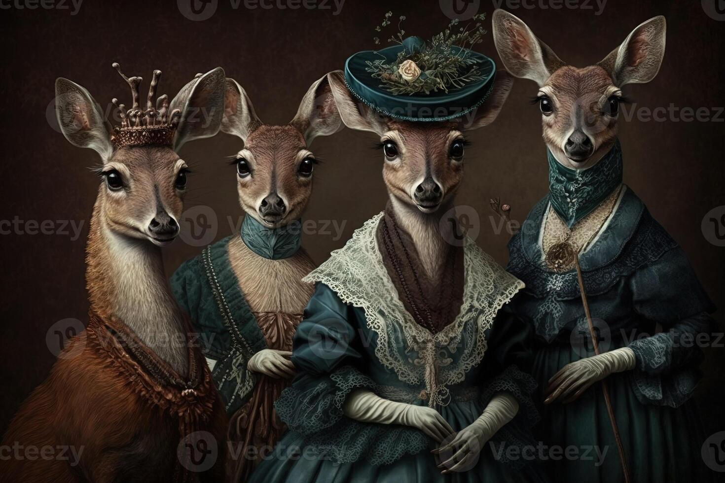 veados animais vestido dentro vitoriano era roupas ilustração generativo ai foto