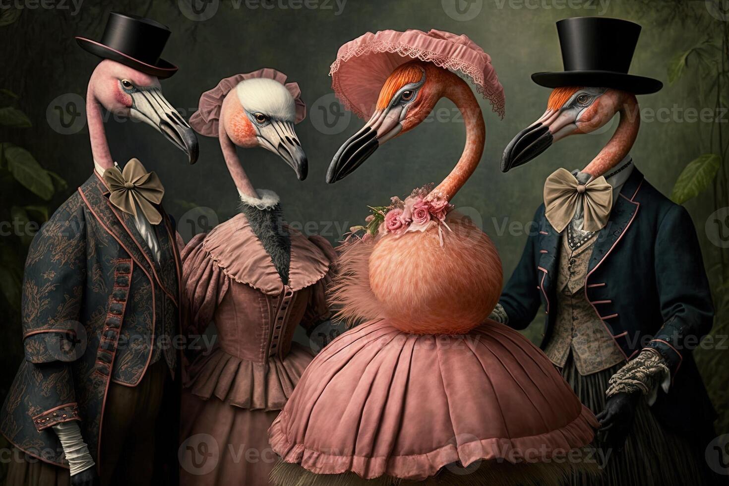 flamingo animais vestido dentro vitoriano era roupas ilustração generativo ai foto