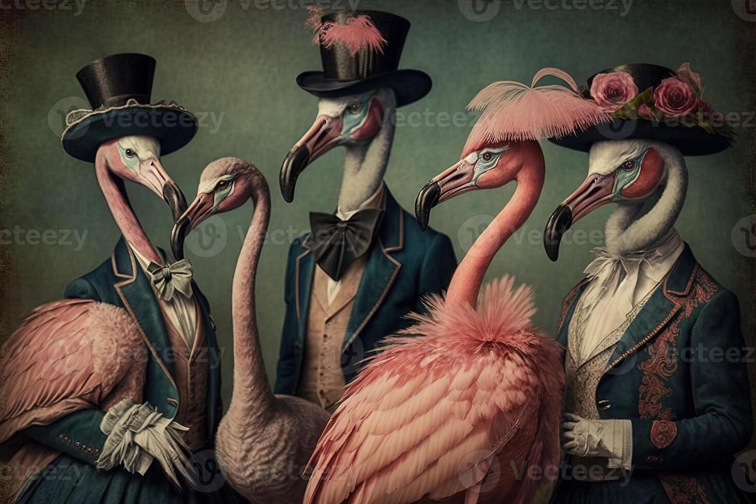 flamingo animais vestido dentro vitoriano era roupas ilustração generativo ai foto