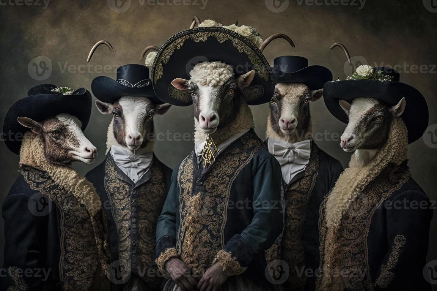 carneiros bode animais vestido dentro vitoriano era roupas ilustração generativo ai foto