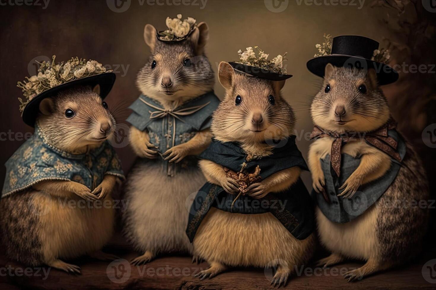 quokka animais vestido dentro vitoriano era roupas ilustração generativo ai foto