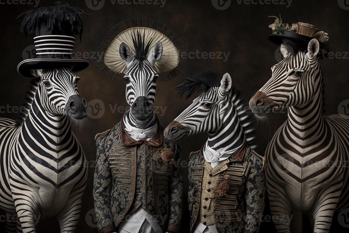 zebra animais vestido dentro vitoriano era roupas ilustração generativo ai foto