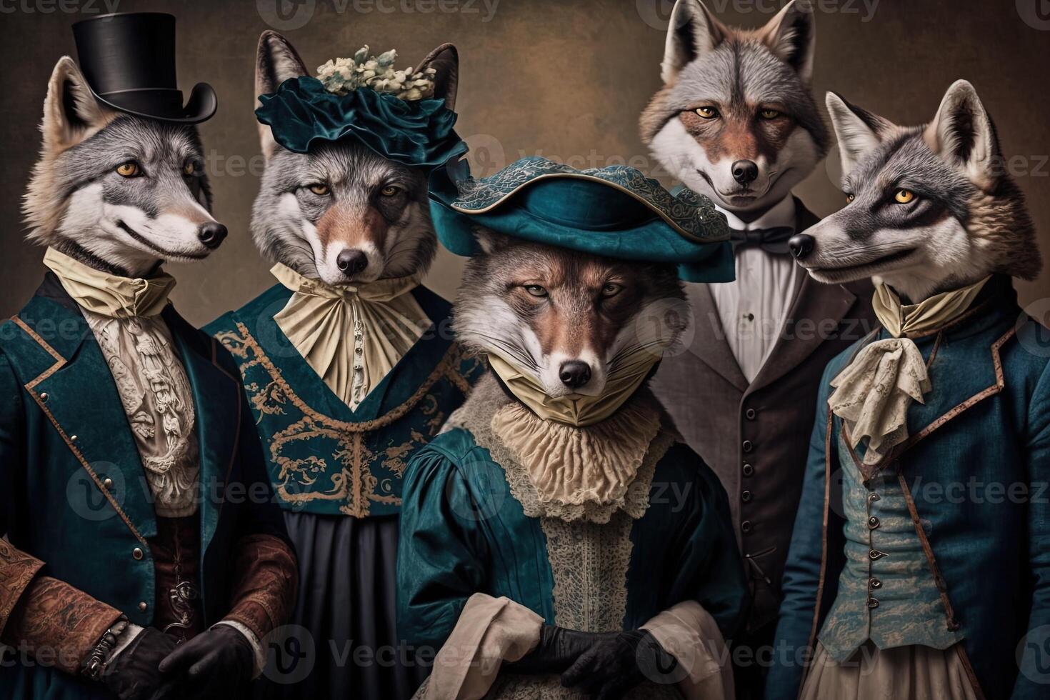 Lobo Lobos animais vestido dentro vitoriano era roupas ilustração generativo ai foto