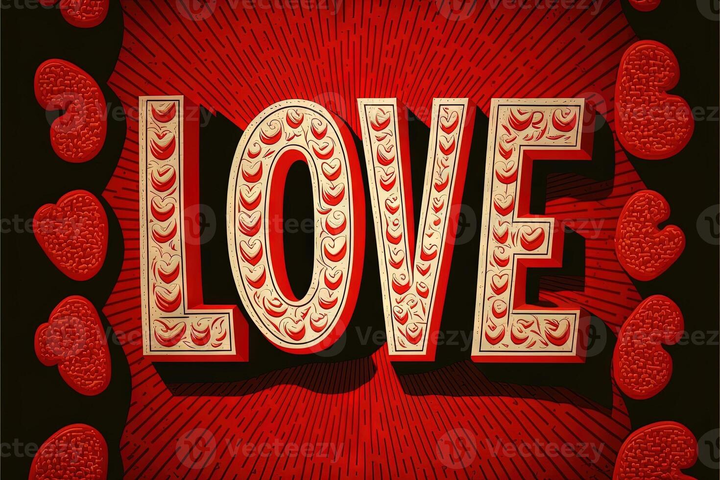 retro estilo amor palavra fez do vermelho corações namorados dia conceito ilustração generativo ai foto