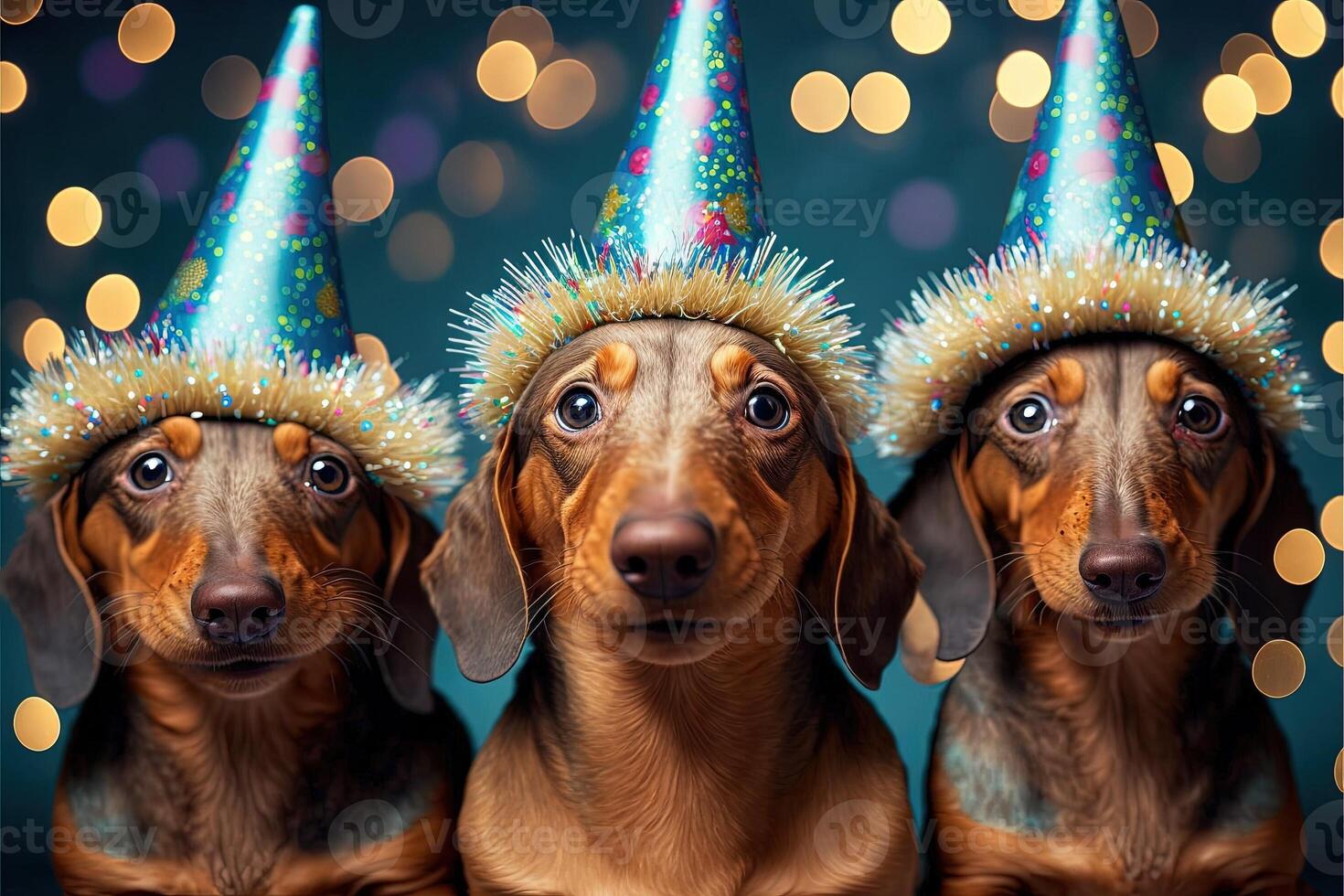 muitos fofa dachshund cachorros a comemorar Novo ano ilustração generativo ai foto