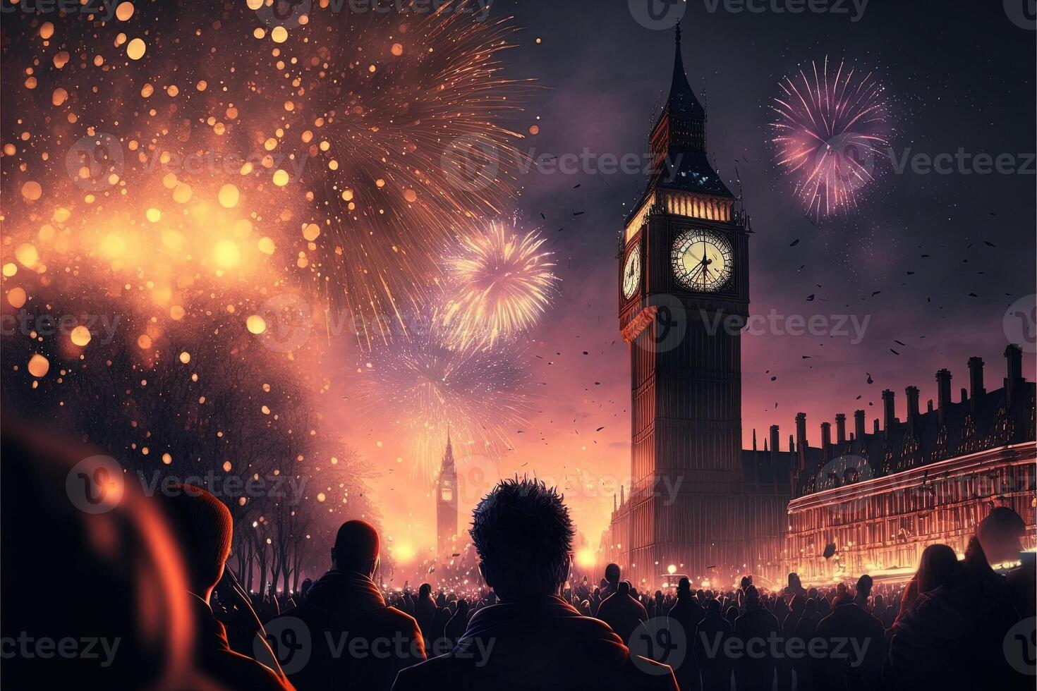 a comemorar Novo ano véspera dentro Londres fogos de artifício dentro a céu ilustração generativo ai foto