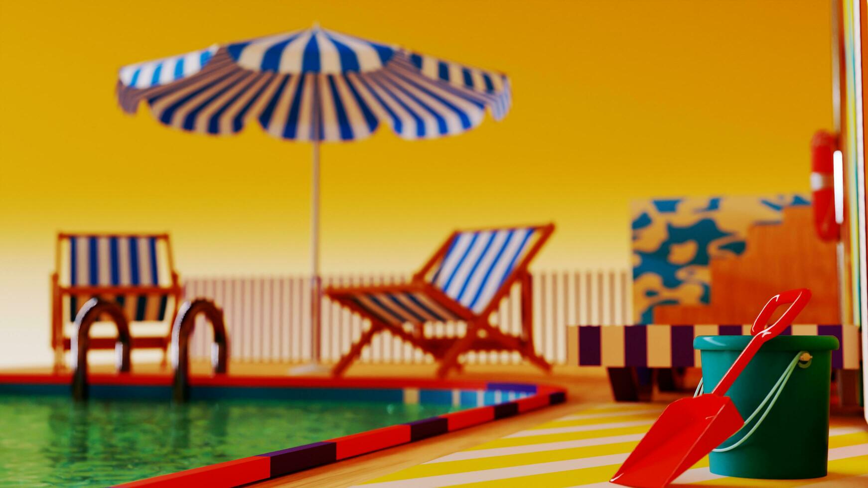 3d bonito animação do uma natação piscina com uma água togobano, com verão vibrações cartas. verão conceito. foto