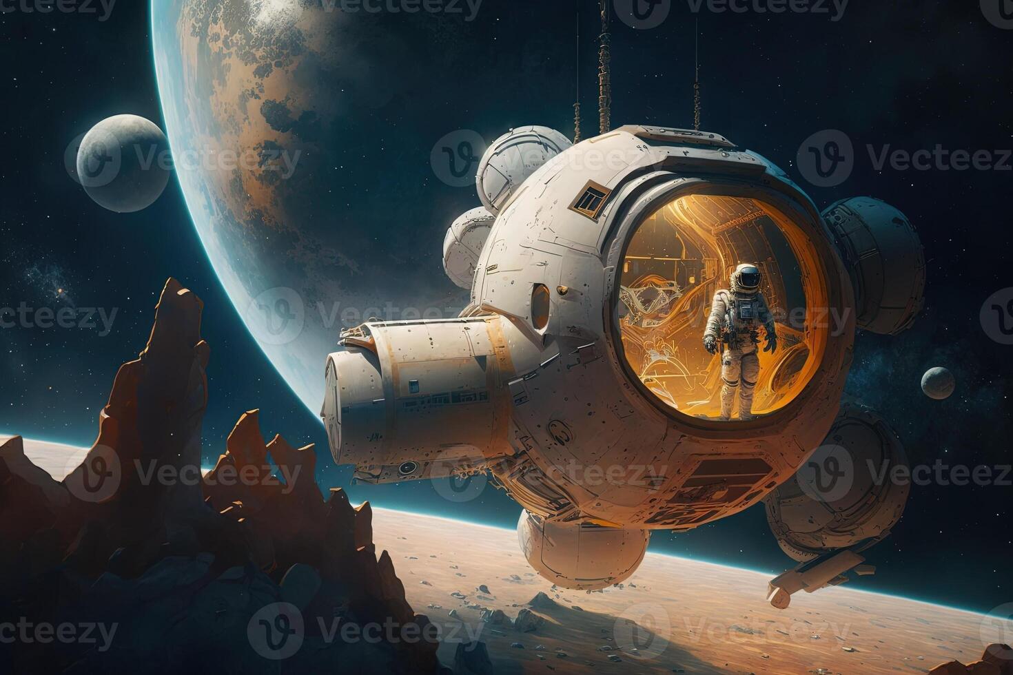 astronauta dentro espaço terno cosmonauta explorando uma Novo planeta ilustração generativo ai foto