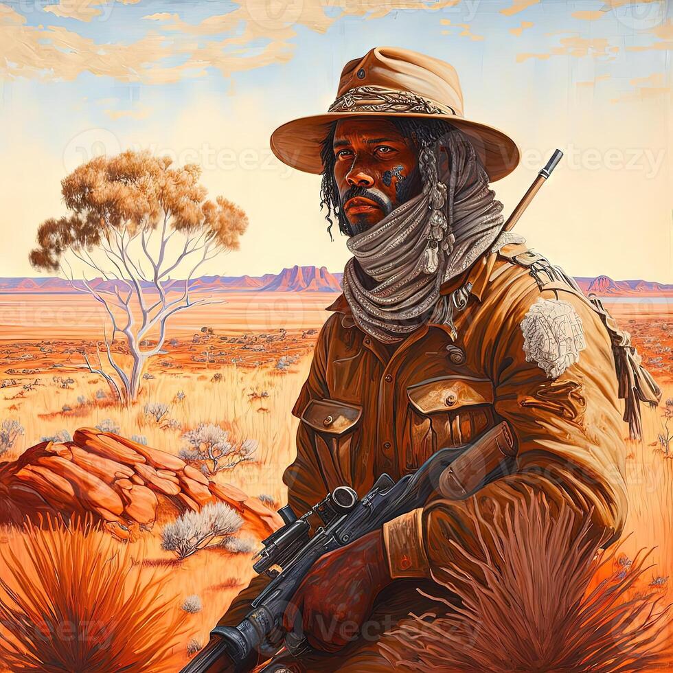 animal soldado dentro Austrália interior ilustração generativo ai foto