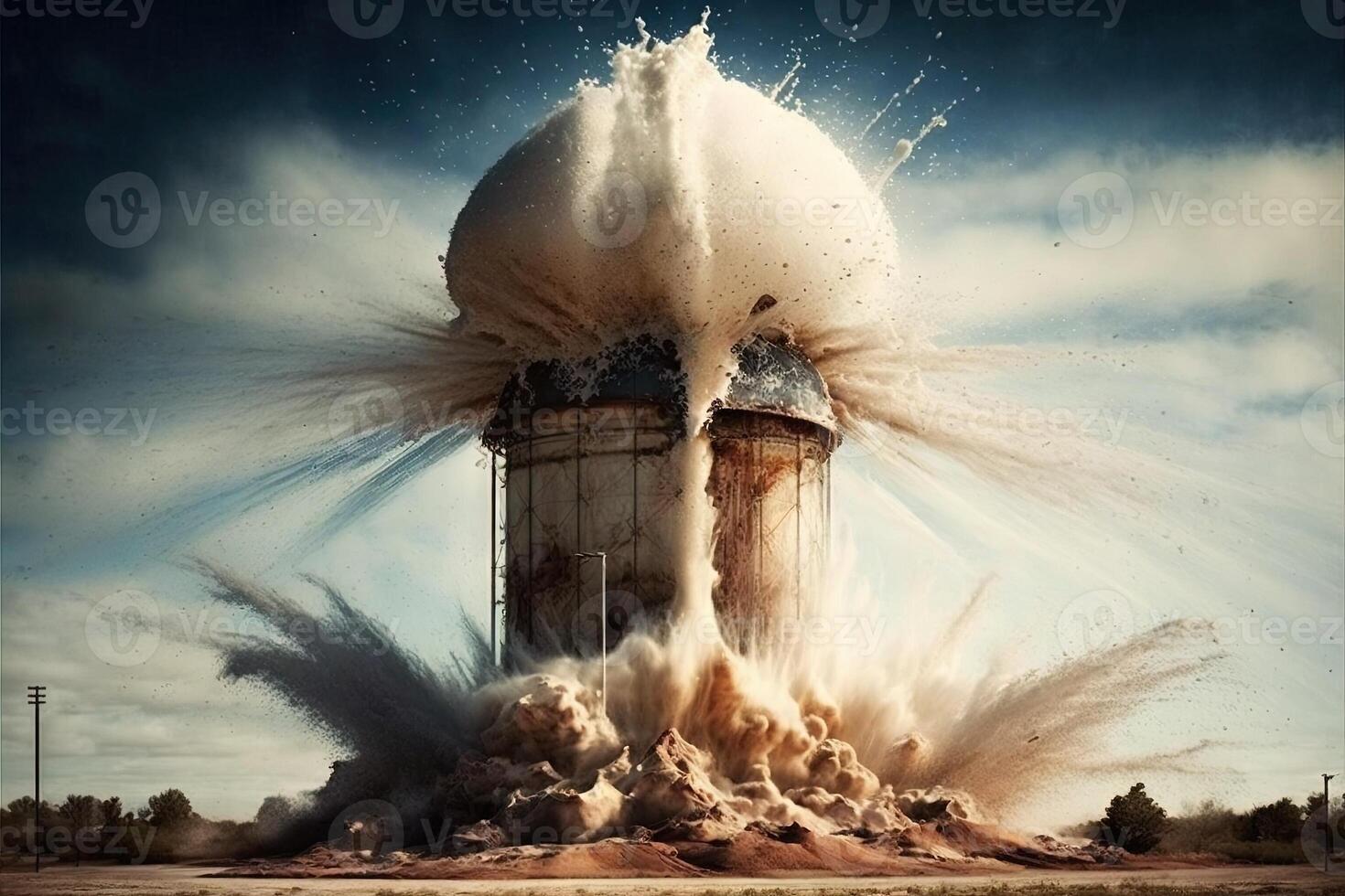 água torre explodindo ilustração generativo ai foto