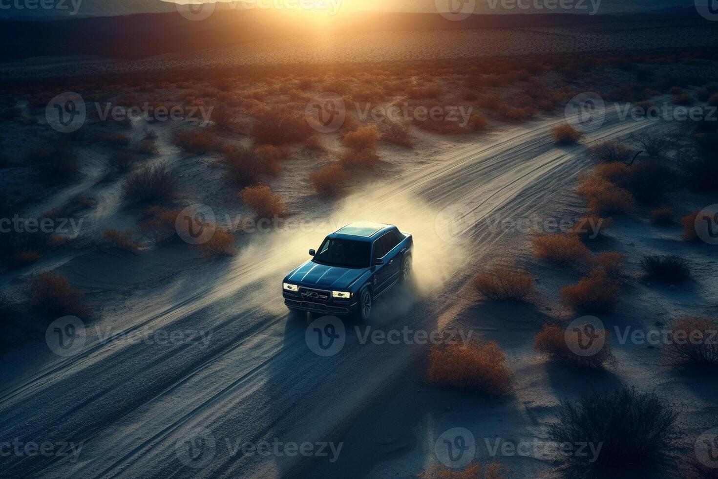 ai generativo aéreo Visão do uma carro em a estrada foto