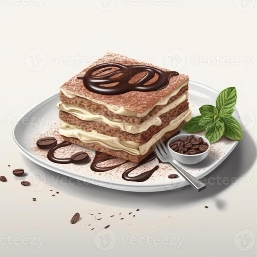 Tiramisu é a italiano bolo de queijo coberto com cacau pó. ai gerado foto