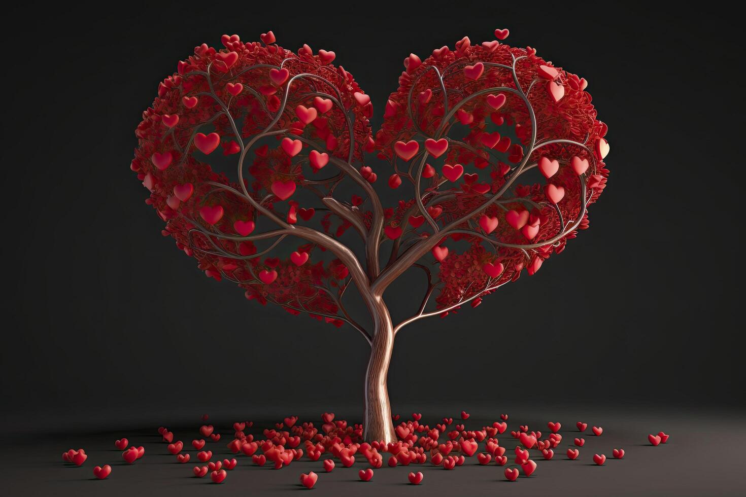 árvore do corações em uma Preto fundo. generativo ai. foto