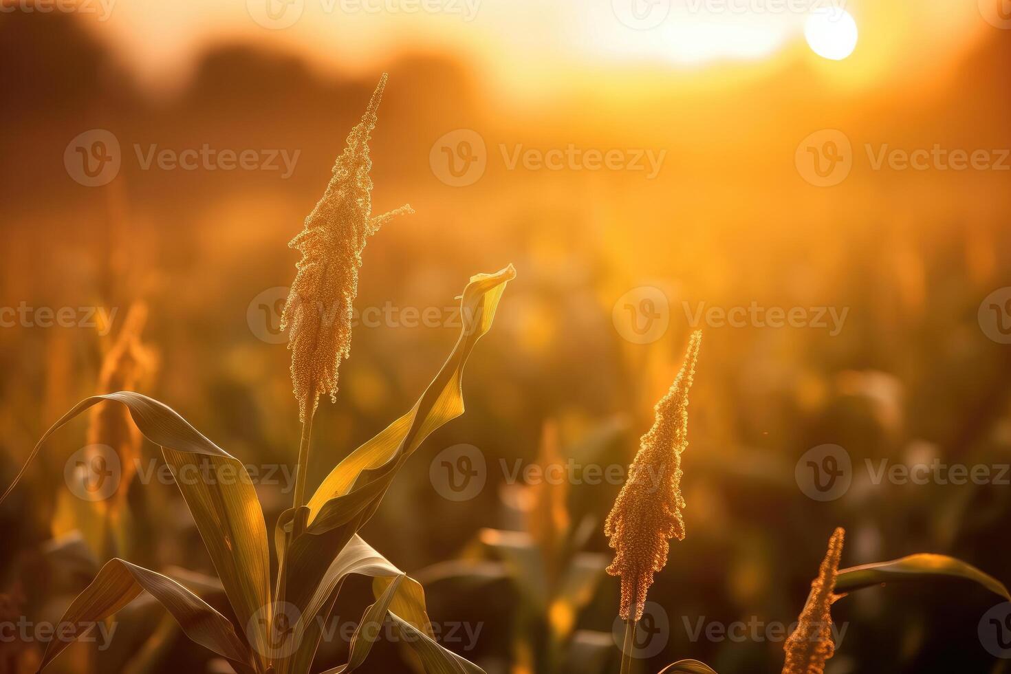 pôr do sol trigo campo fundo foto, borrado e suave foco. generativo ai foto