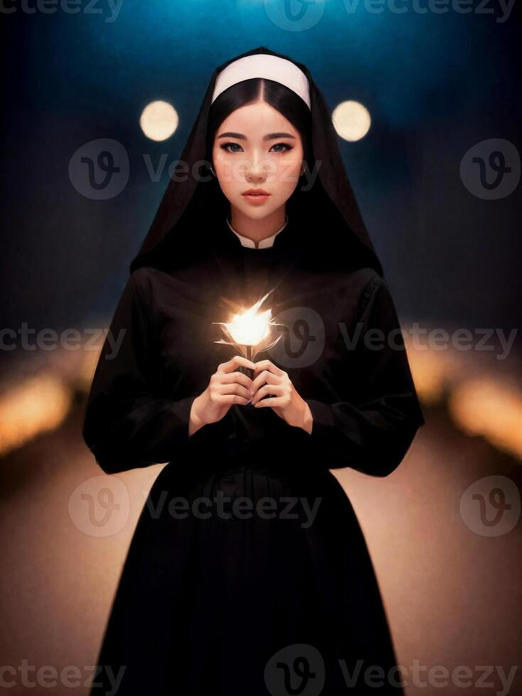lindo freira mulher às igreja, generativo ai foto