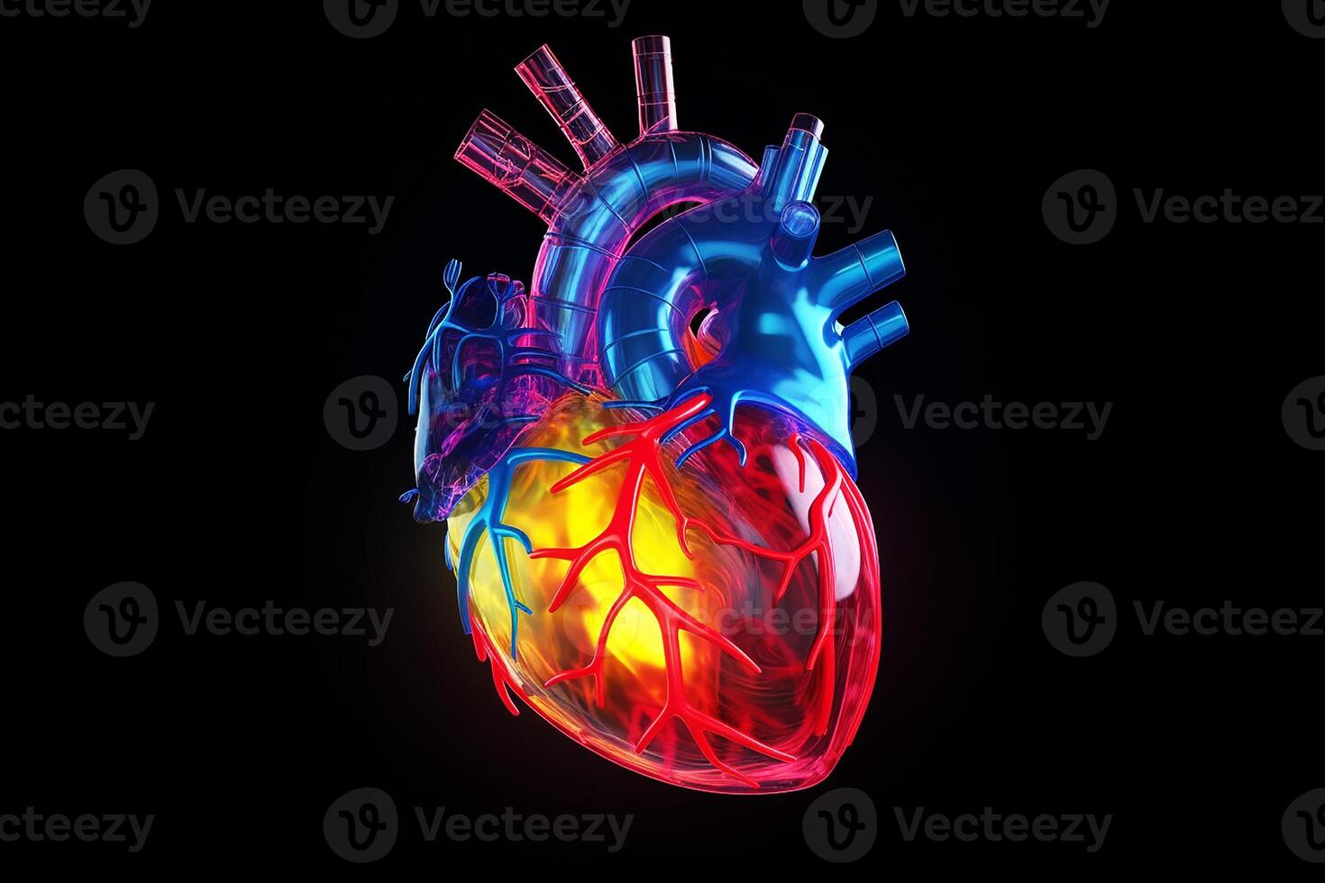 realista anatômico humano coração. Preto fundo. generativo ai foto