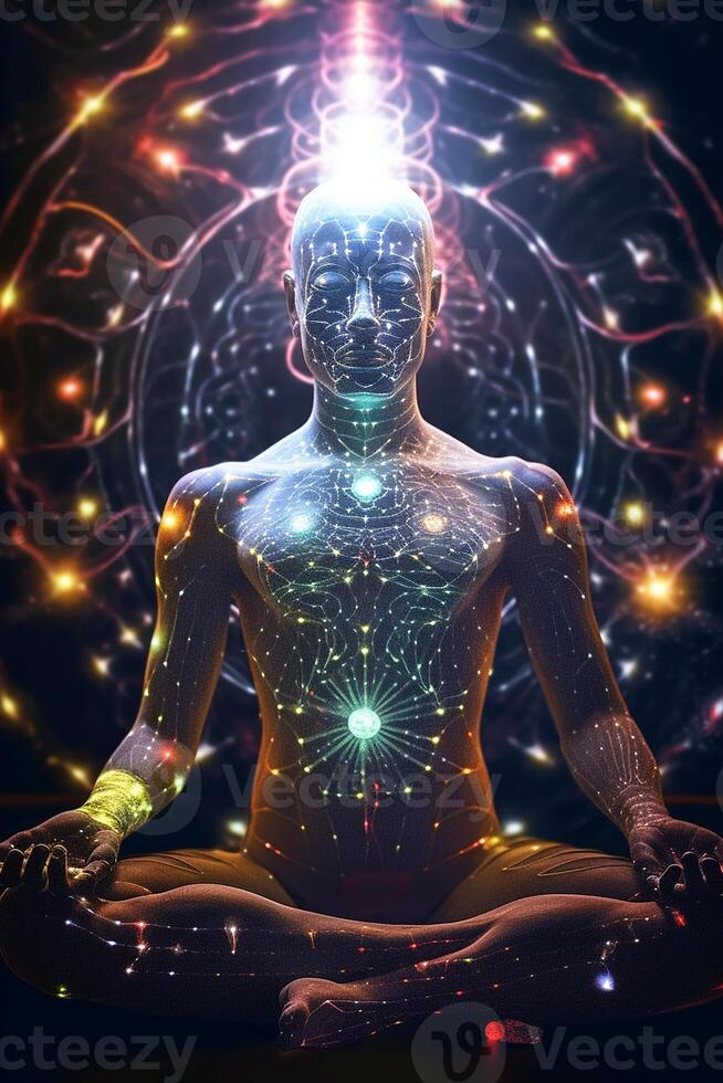 a Sete chakras do ioga meditação. kundalini energia. generativo ai foto