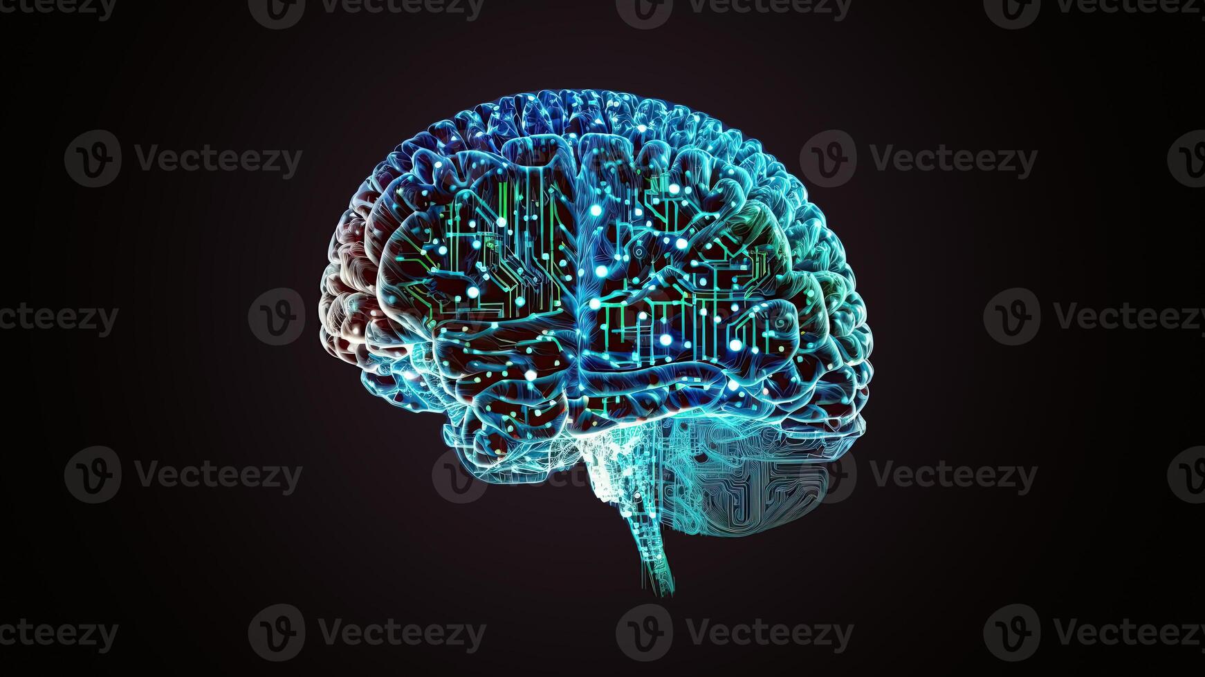 quantum Informática humanóide cérebro com neural rede rede, cérebro digitalização conceito, generativo ai tecnologia. foto