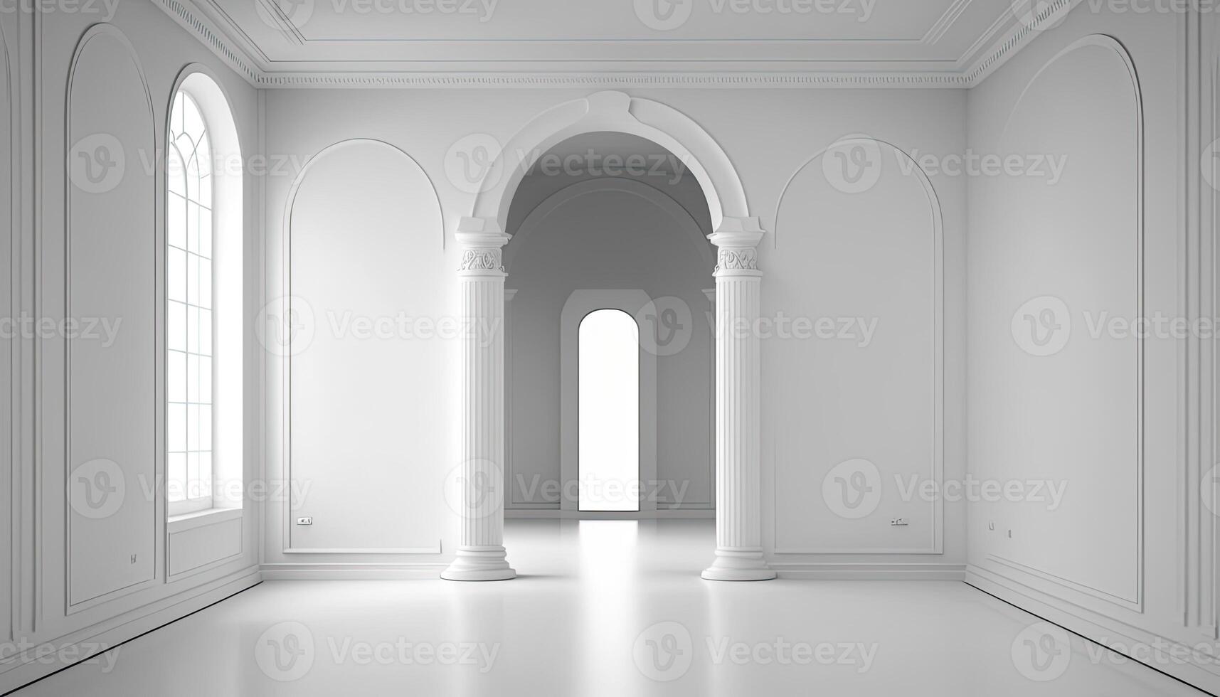 esvaziar quarto com janela, paredes, chão e teto. 3d em branco interior do vivo sala, escritório, galeria, estúdio ou corredor, vetor realista ilustração dentro perspectiva visualizar. ai generativo. foto