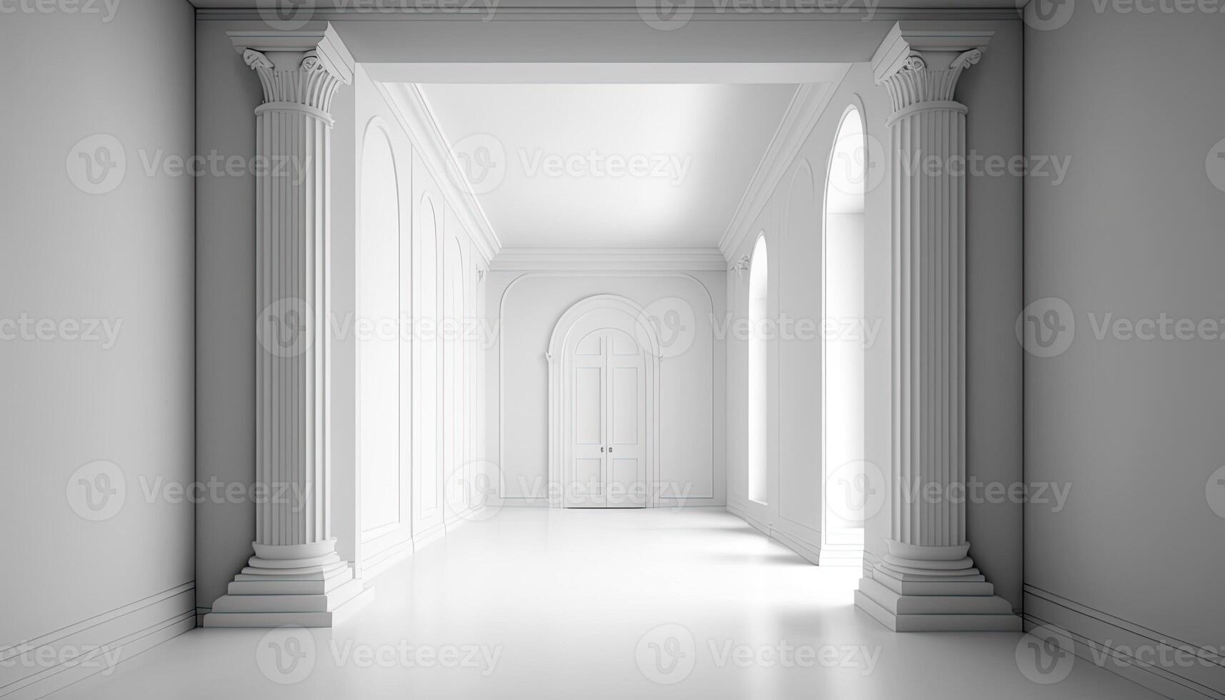 esvaziar quarto com janela, paredes, chão e teto. 3d em branco interior do vivo sala, escritório, galeria, estúdio ou corredor, vetor realista ilustração dentro perspectiva visualizar. ai generativo. foto