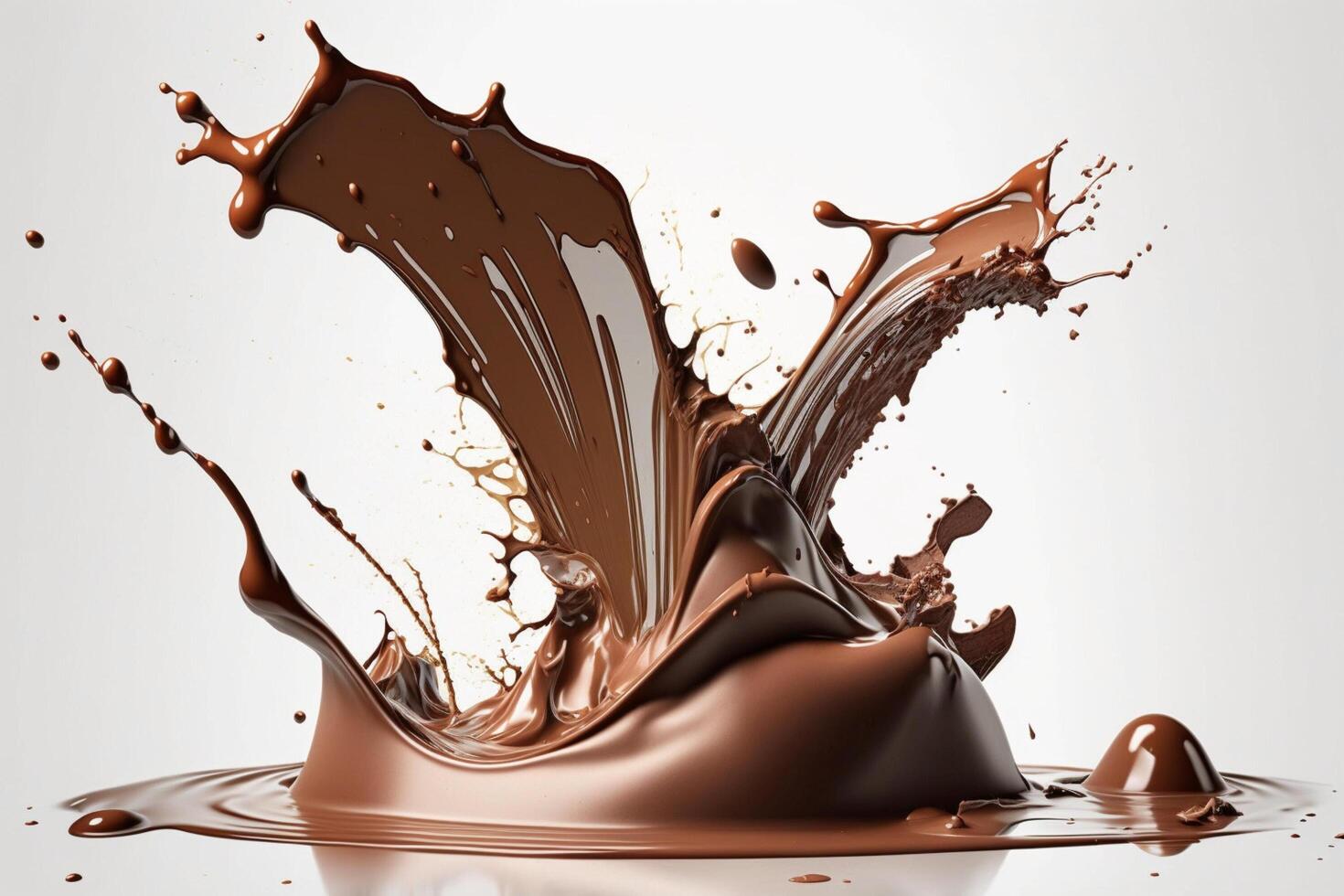 uma delicioso Derretendo chocolate respingo dentro uma realista estilo. quente chocolate, cacau ou café splash. saboroso chocolate líquido splash. chocolate molho coroa splash. para chocolate dia sobremesa de ai gerado foto