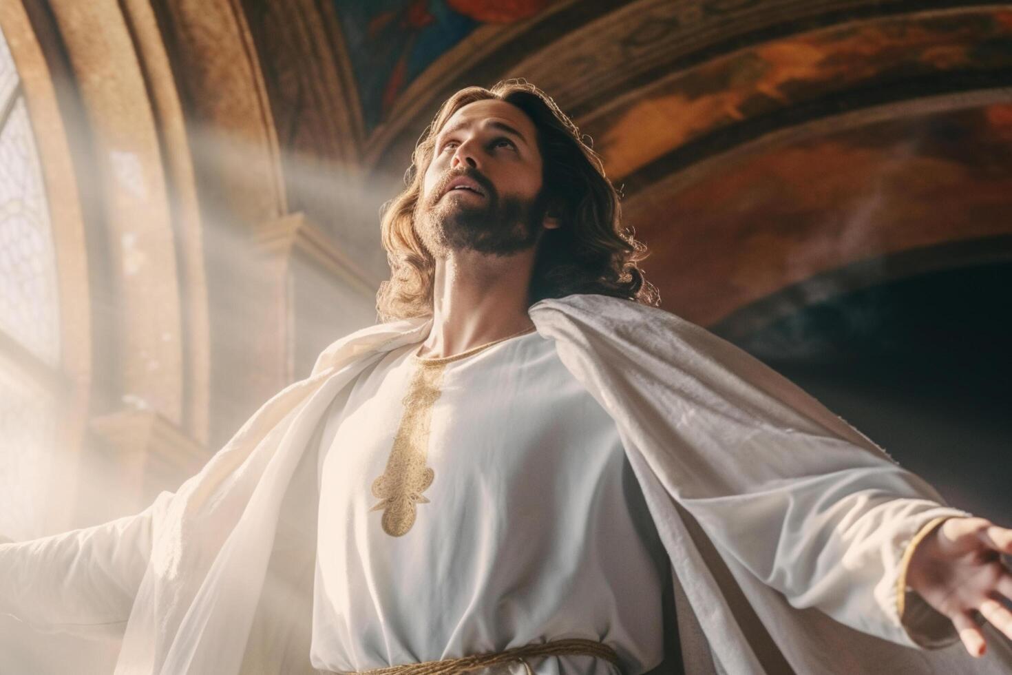 ascensão dia do Jesus Cristo ou ressurreição dia do filho do Deus. Boa sexta-feira. ascensão dia conceito dentro Igreja de ai gerado foto