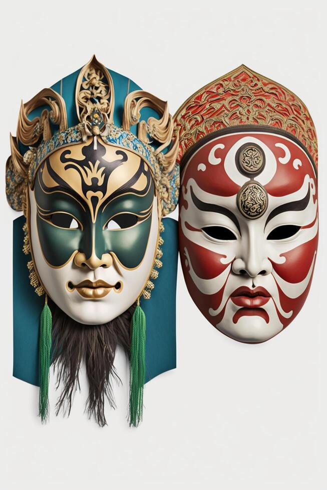 colorida chinês ópera máscaras isolado em branco fundo ai gerado foto