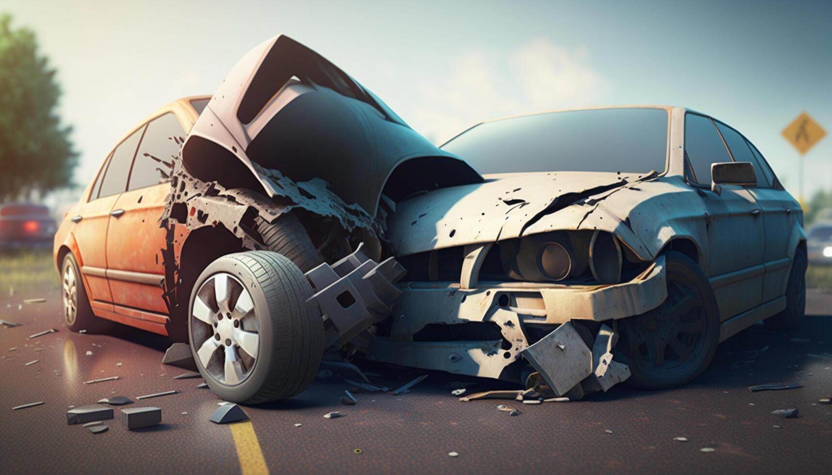 batida em a país estrada devastador carro acidente cena ai gerado foto