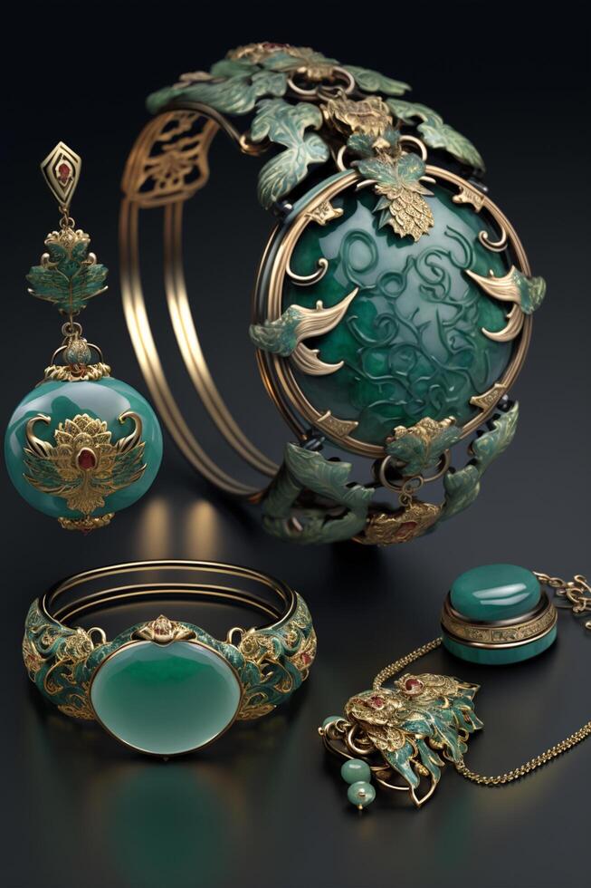 elegante tesouros tradicional chinês jade joalheria peças ai gerado foto