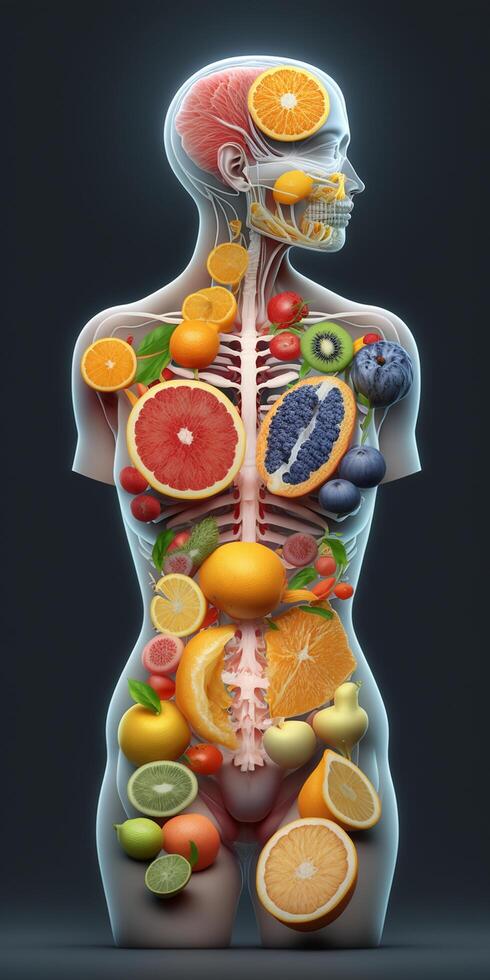 corpo saudável dieta desintoxicação fruta vegetal alcalino dieta ai gerado ilustração foto