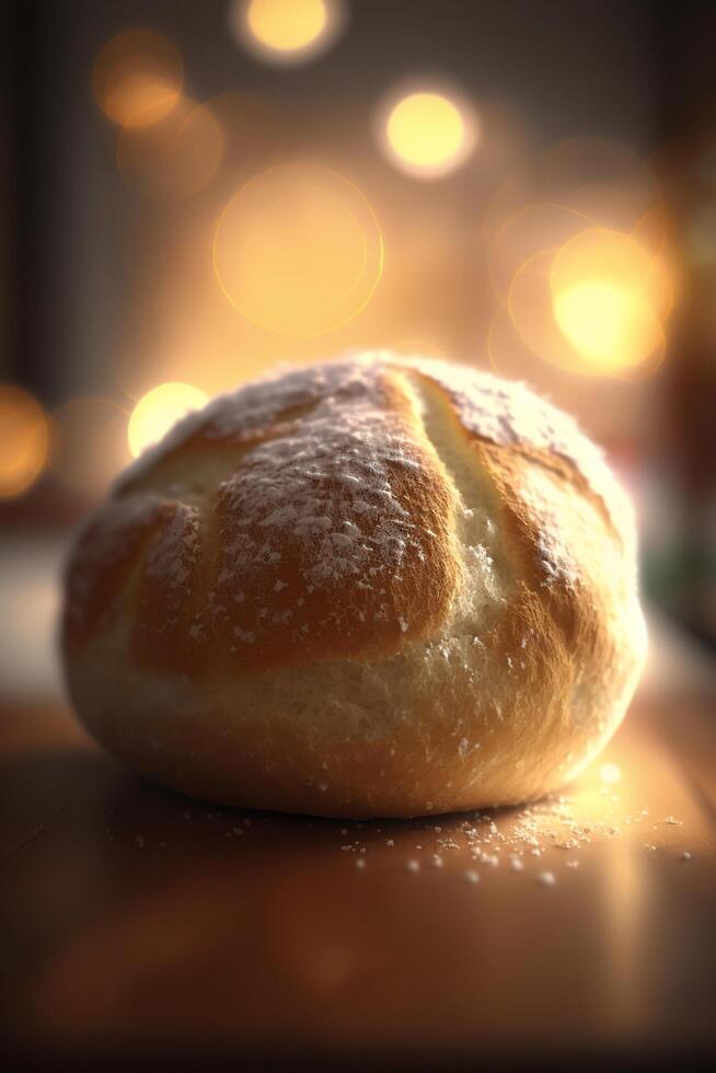 recentemente cozido italiano ciabatta pão em de madeira fundo ai gerado foto