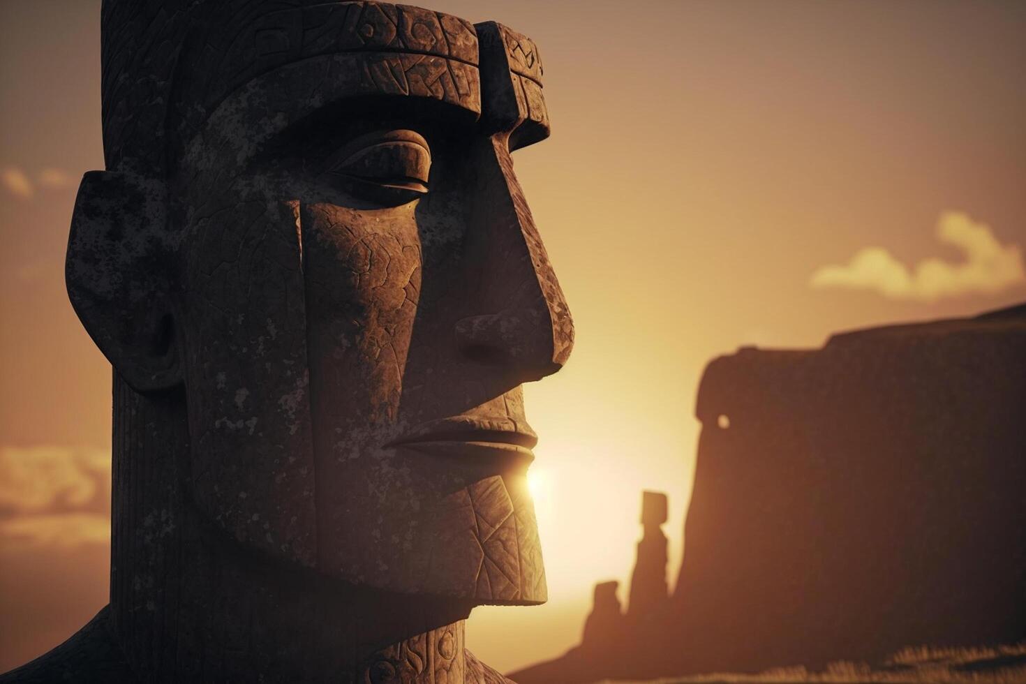 ilustração moai figuras Páscoa ilha pôr do sol ai gerado foto