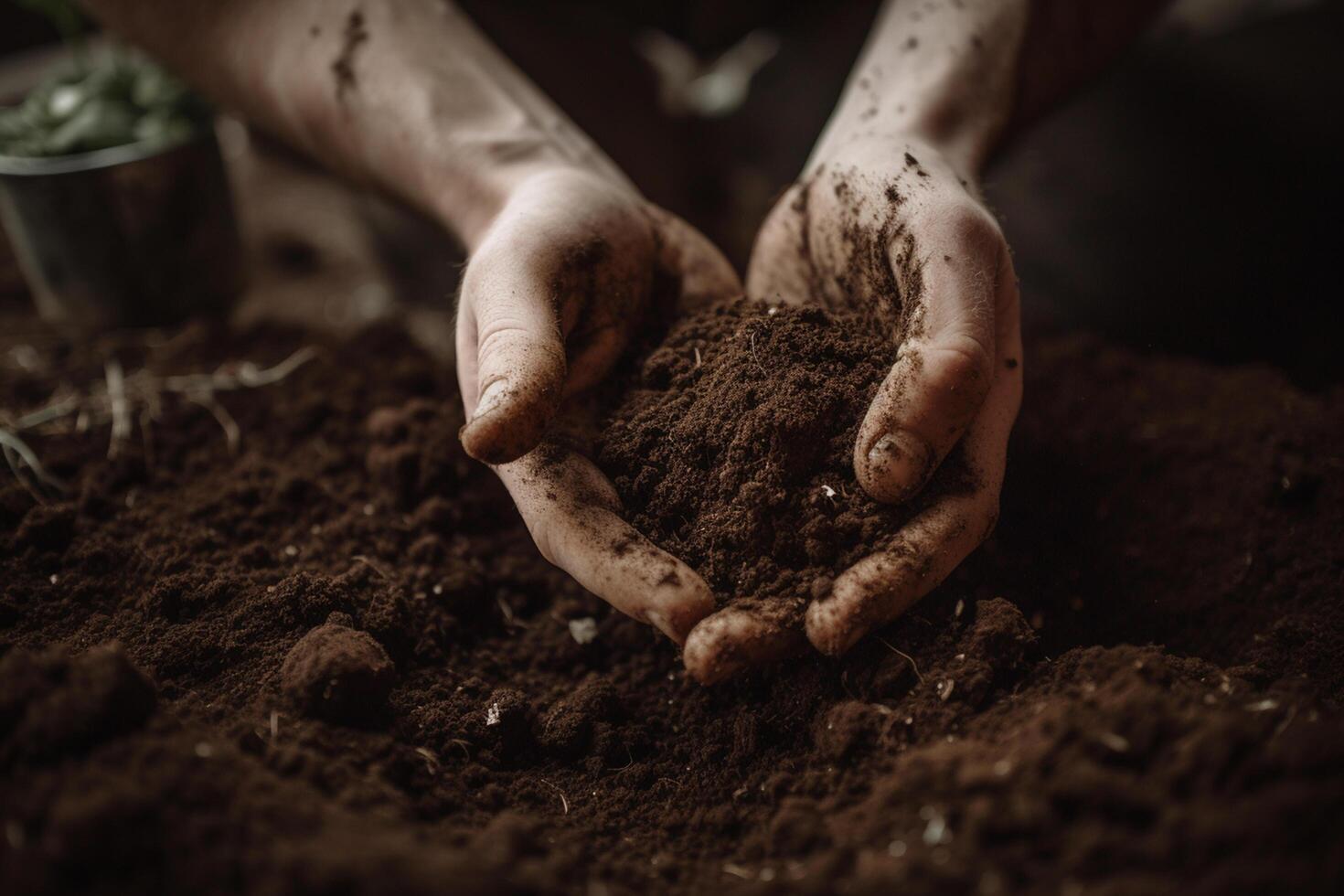 colheita a terra dois mãos segurando uma pilha do solo ai gerado foto