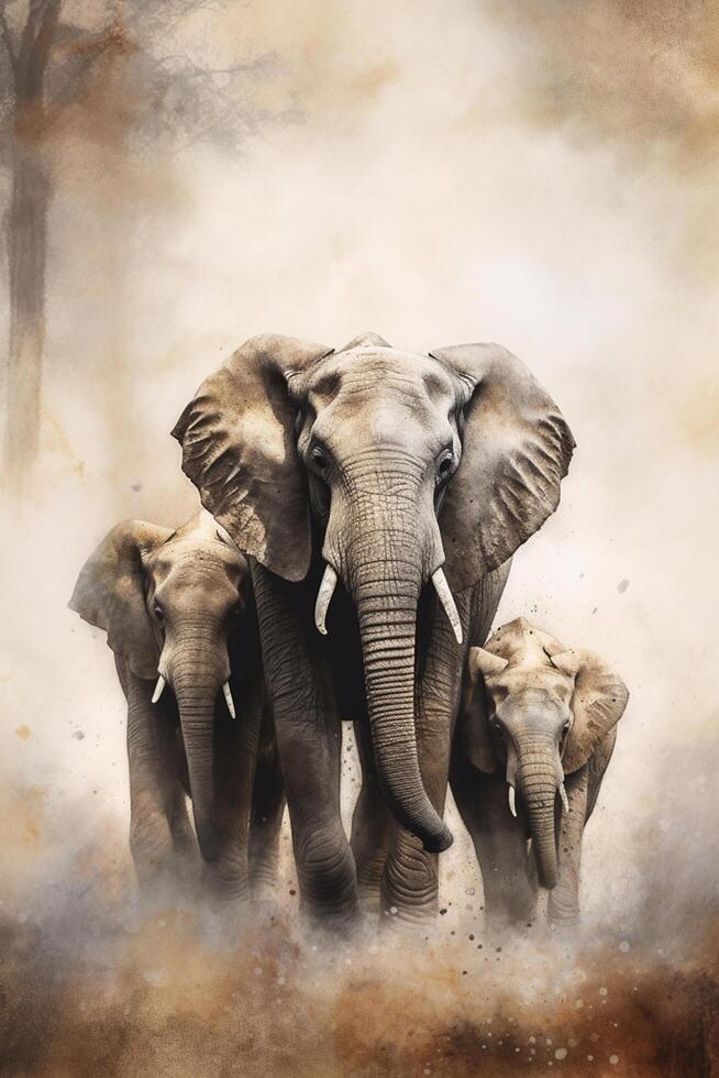 a majestoso elefante dentro sépia uma aguarela pintura ai gerado foto