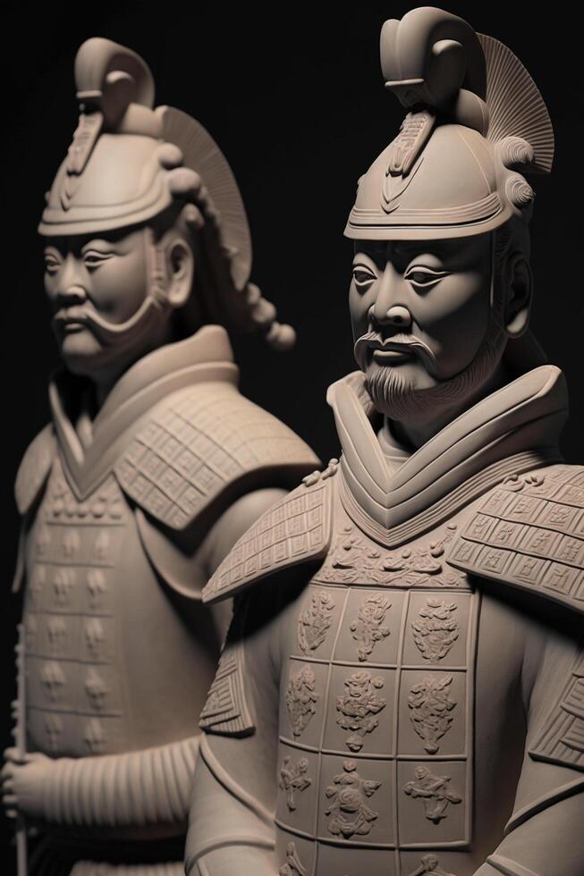 a poderoso exército do chinês terracota guerreiros magnífico esculturas do antigo China ai gerado foto