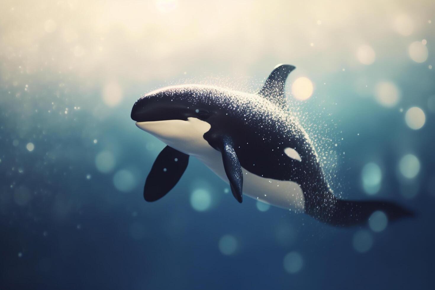 lustroso e furtivo orca planador através embaixo da agua mundo ai gerado foto