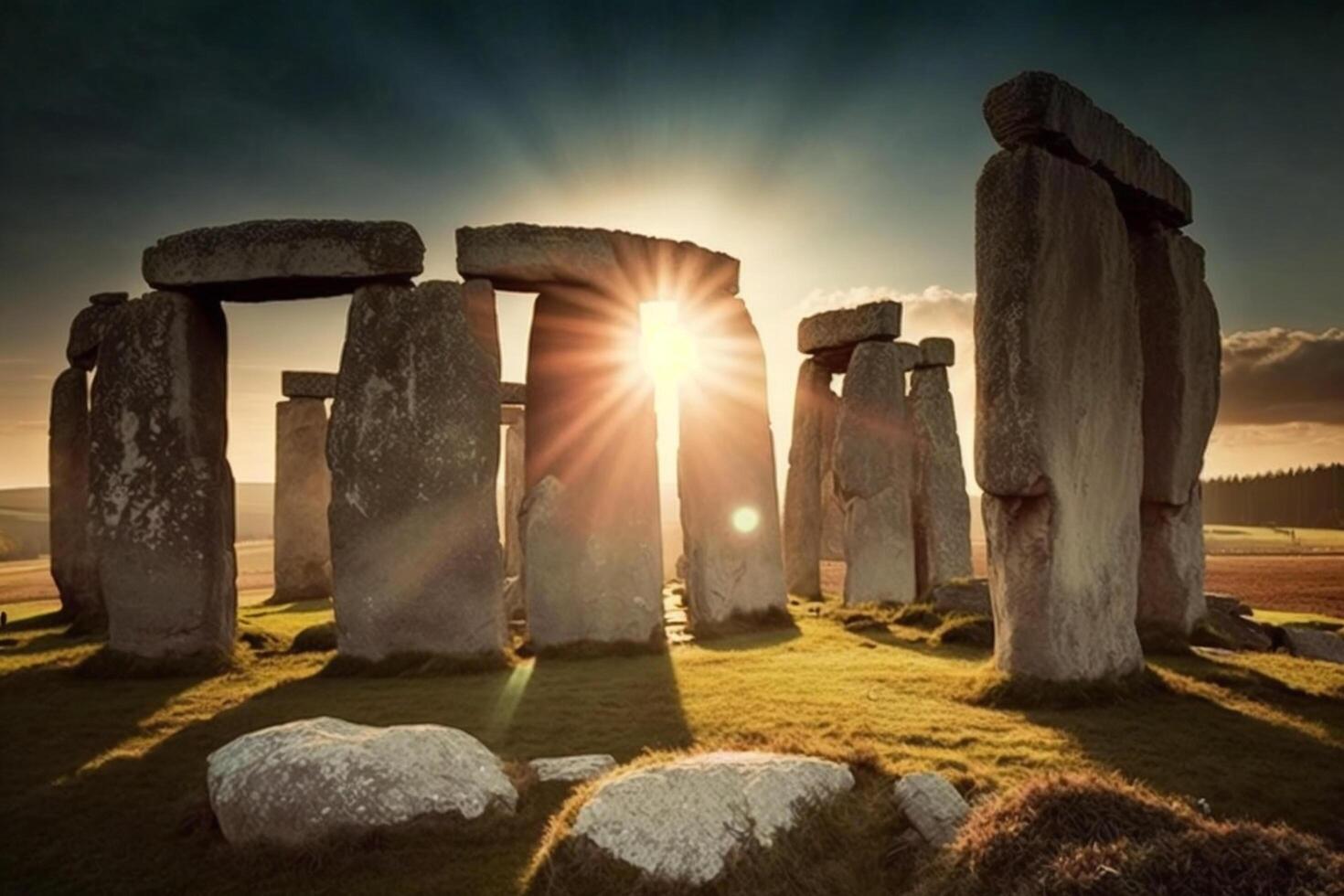 ilustração stonehenge com pôr do sol pré-histórico monumento ai gerado foto
