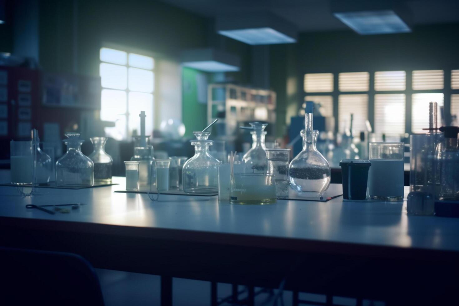 iluminado Alto escola química laboratório com alunos conduzindo experimentos ai gerado foto