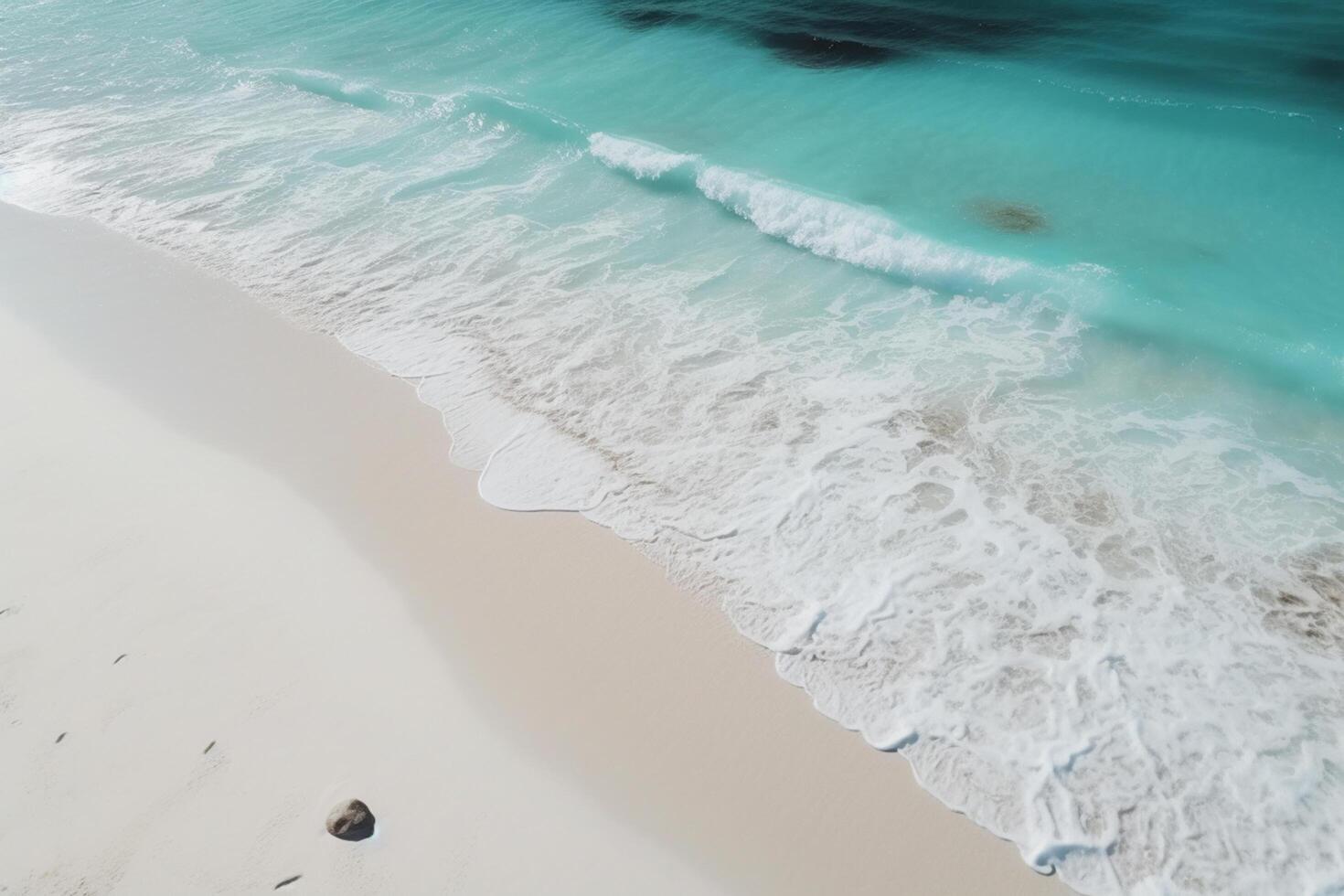 espetacular aéreo Visão do imaculado branco areia de praia e azul azul águas ai gerado foto