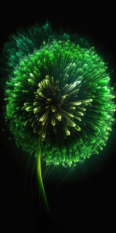 vívido verde fogos de artifício estourando dentro requintado detalhe contra a noite céu ai gerado foto