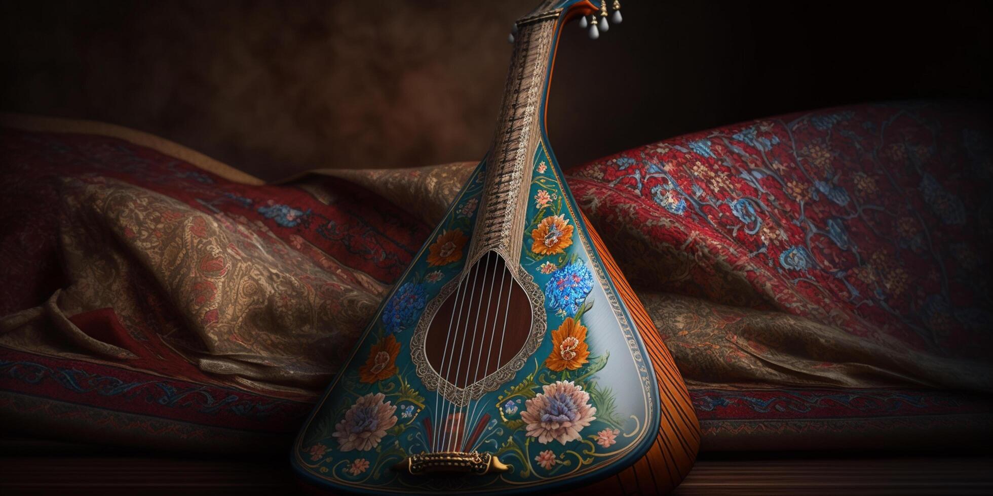 melódico charme do a balalaica tradicional russo amarrado instrumento ai gerado foto