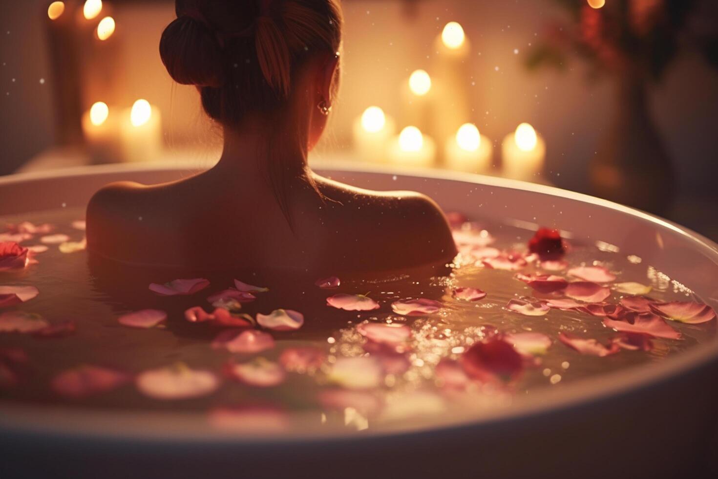 relaxante absorver dentro uma rosa pétala quente banheira a final spa experiência ai gerado foto