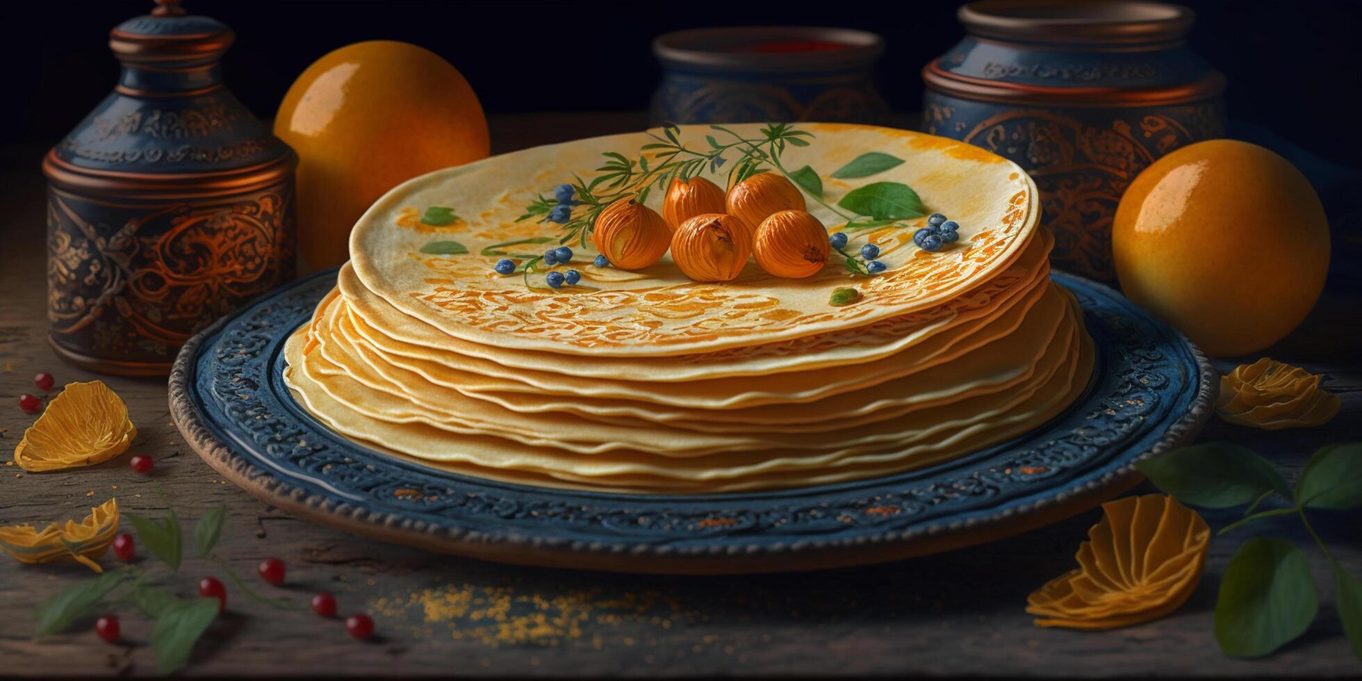 saborear a tradicional gosto do Rússia com delicioso blinis ai gerado foto