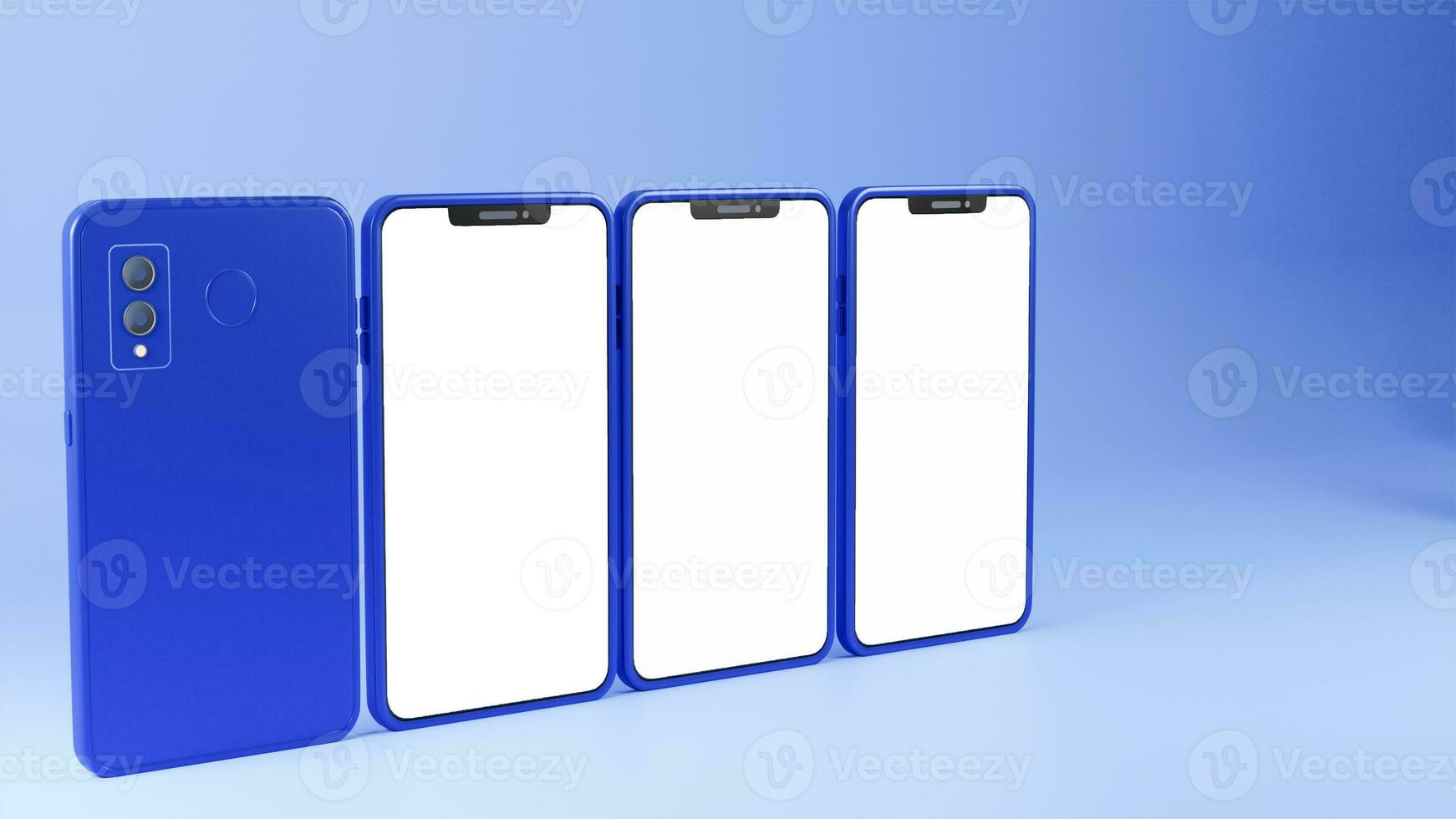 3d render do em branco multi tela Smartphone brincar com dois lados em luz azul fundo. foto