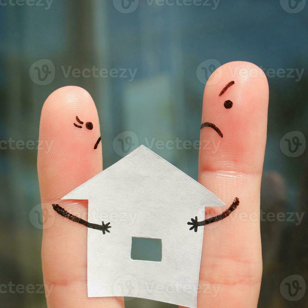 dedo arte do família durante briga. conceito do homem e mulher pode não dividir casa depois de divórcio. foto