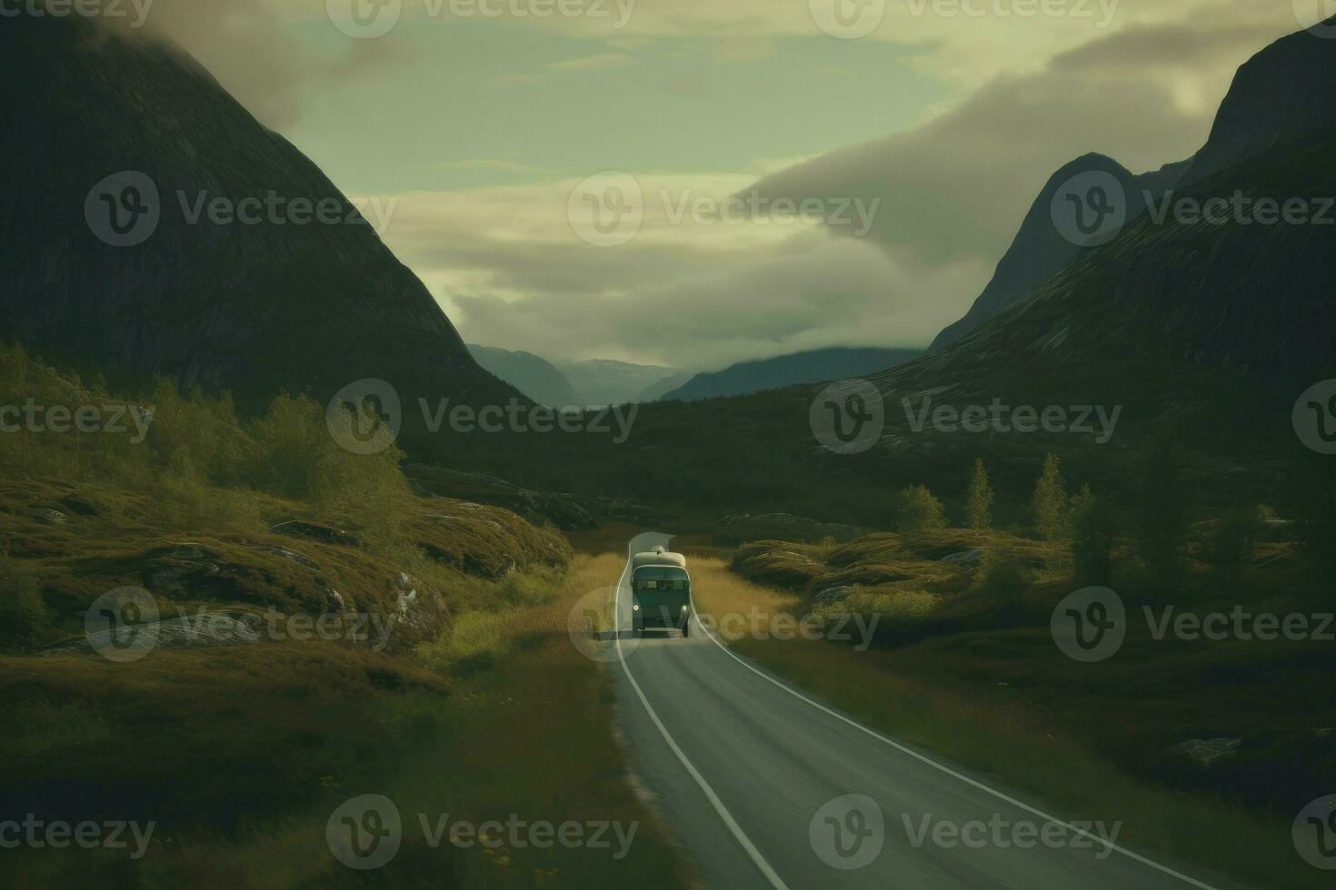 carona solidária norueguês panorama estrada. gerar ai foto