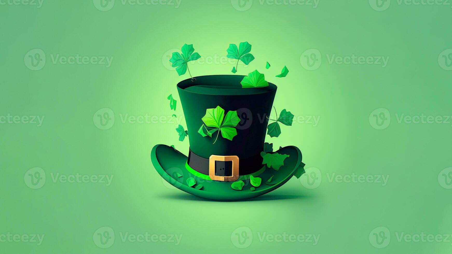 3d render do duende chapéu com decorativo trevo folhas em pastel verde fundo. st. patrick's dia conceito. foto