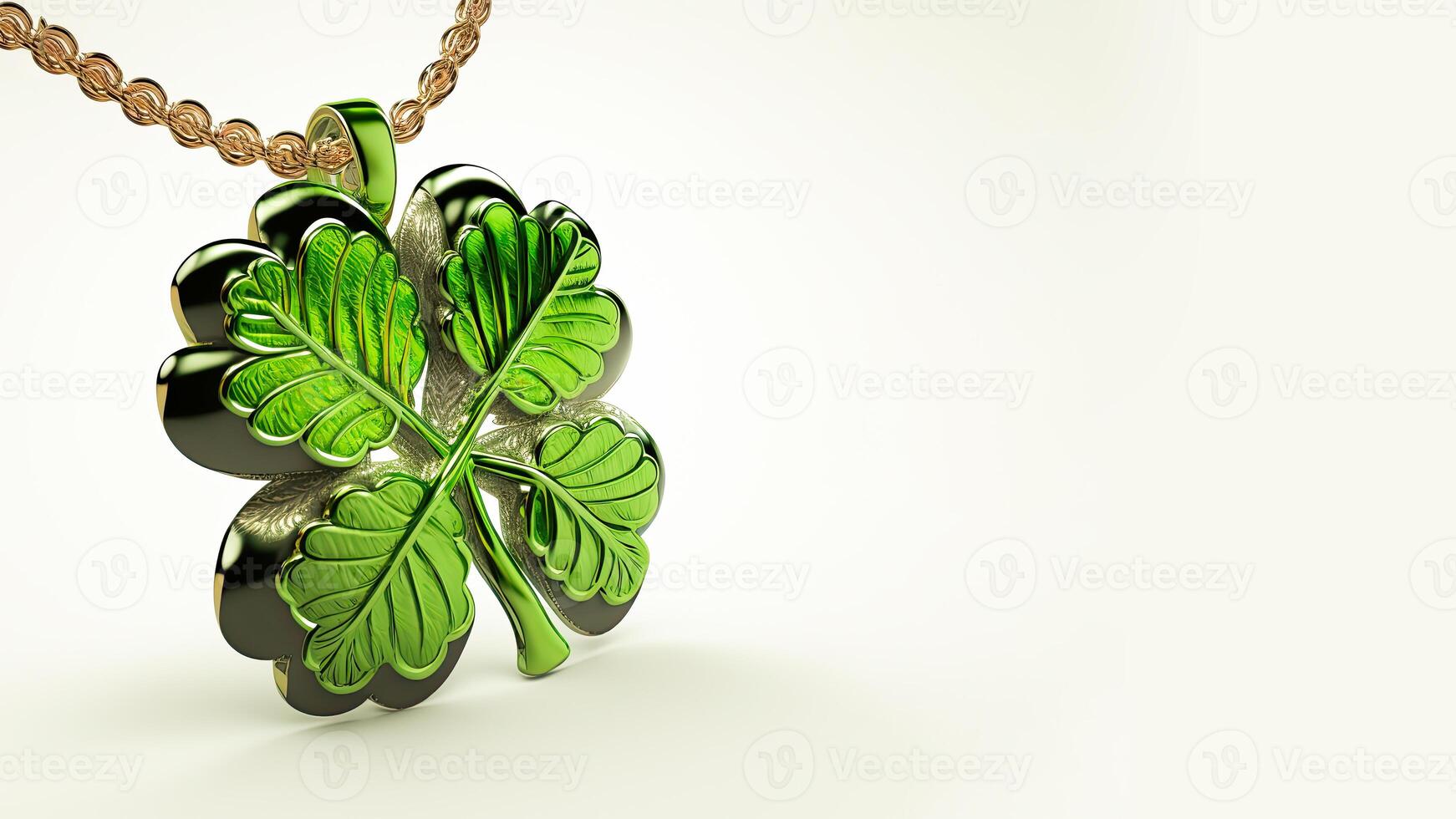 3d render do brilhante verde trevo folhas medalhão ou pingente e cópia de espaço. st patricks dia conceito. foto