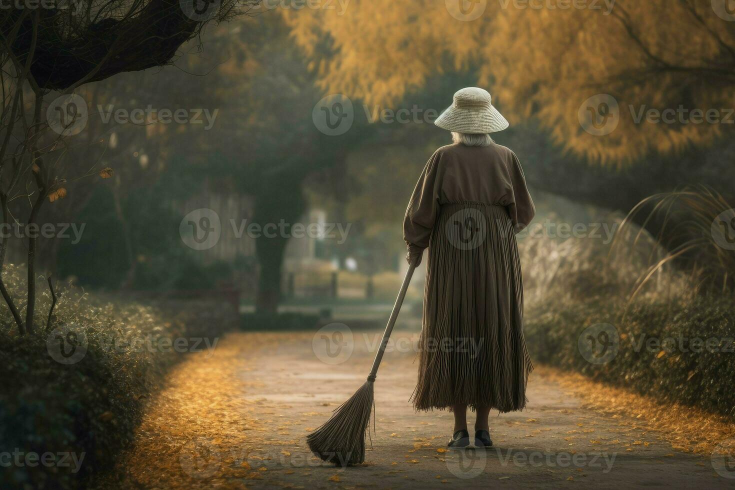 limpador velho mulher vassoura. gerar ai foto